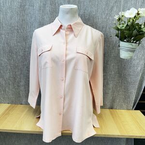 Liz Claiborne Peach Button Up Shirt 3/4 Sleeve Size L Pastel Career Wrinkle Free